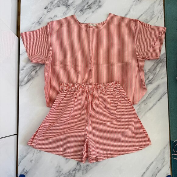 Revelle The Rêve Pajama Set in Flame Stripe Shirting EUC XL - Picture 1 of 10